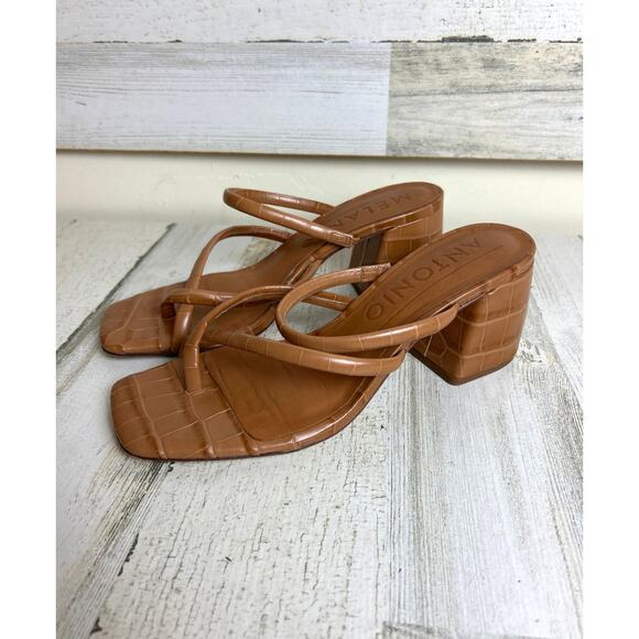 Antonio Melani Women’s 8.5 Rexxza Tan Leather Block Heel Slip-On Sandals - Picture 1 of 8